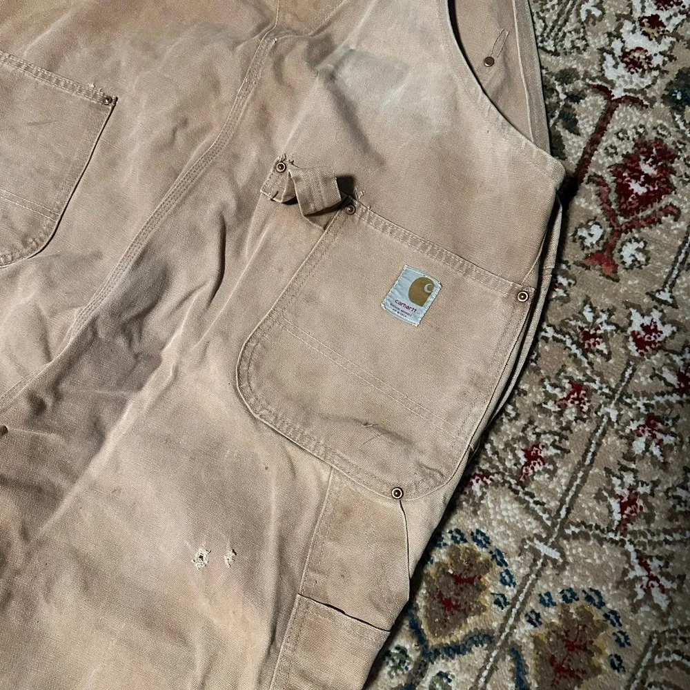 Vintage 70s Carhartt Men's Tan Duck Canvas Bib Overalls‎ Workwear Vintage